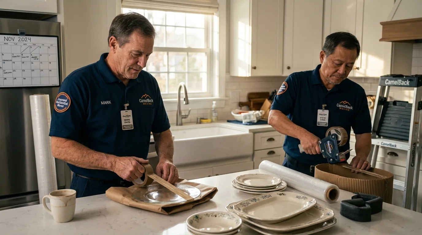 Professional crew packing kitchen dishware in Gladwin, MI